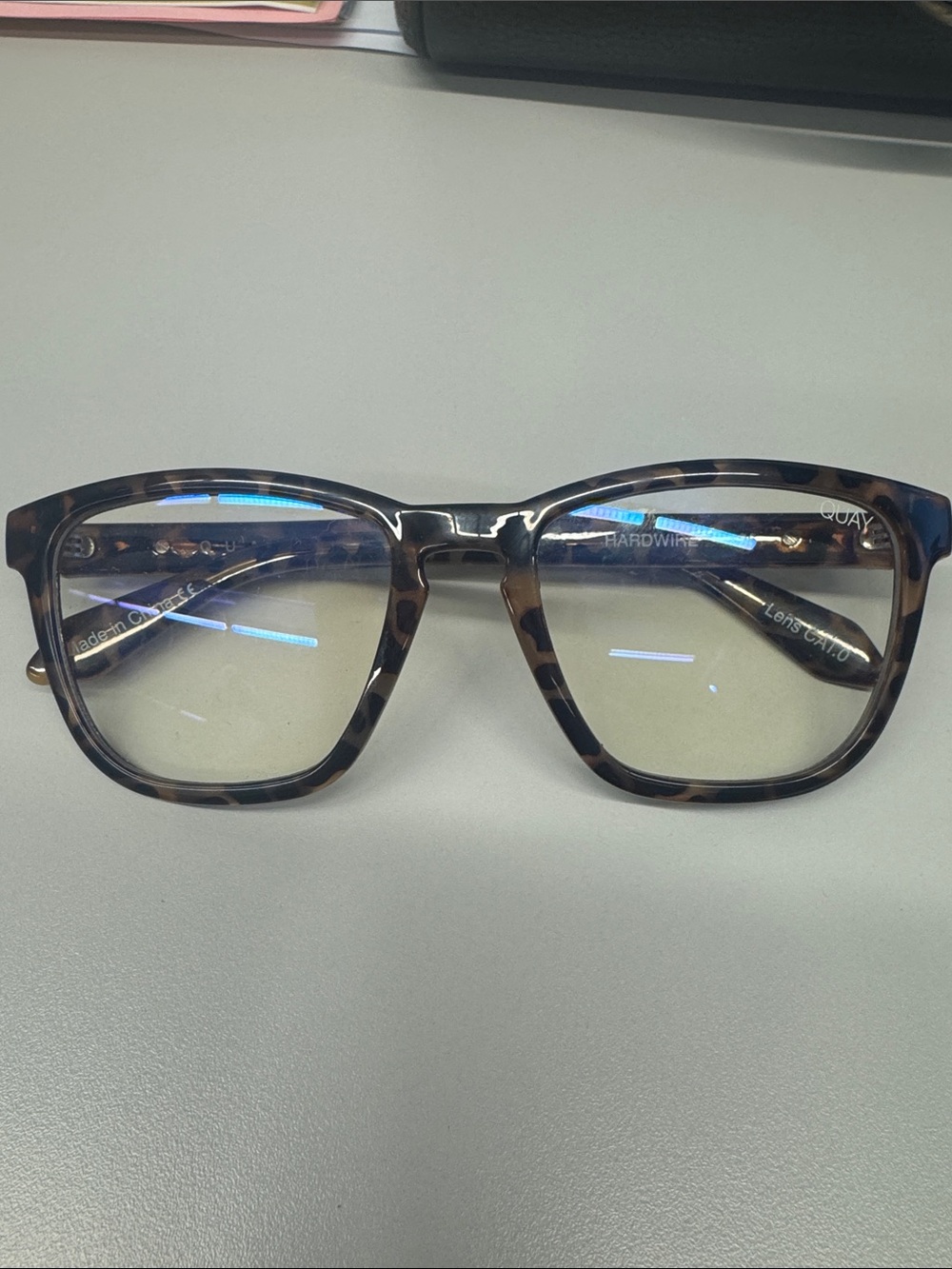 Quay Australia Tortoiseshell Blue-Tint Square Glasses